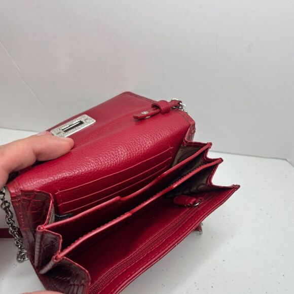 Brighton Lipstick Red Croc Leather Crossbody Bag Womens Chain Designer Purse - Picture 9 of 12